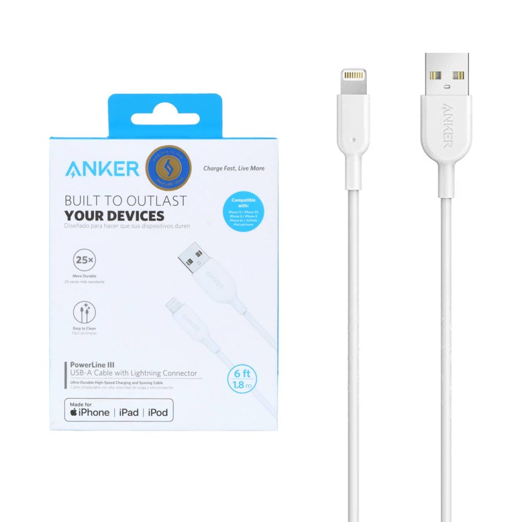 کابل شارژ 1.8 متری آیفون ANKER مدل PowerLine III A8813 - سفید (گارانتی 18ماهه حافظه طلایی ایستا)