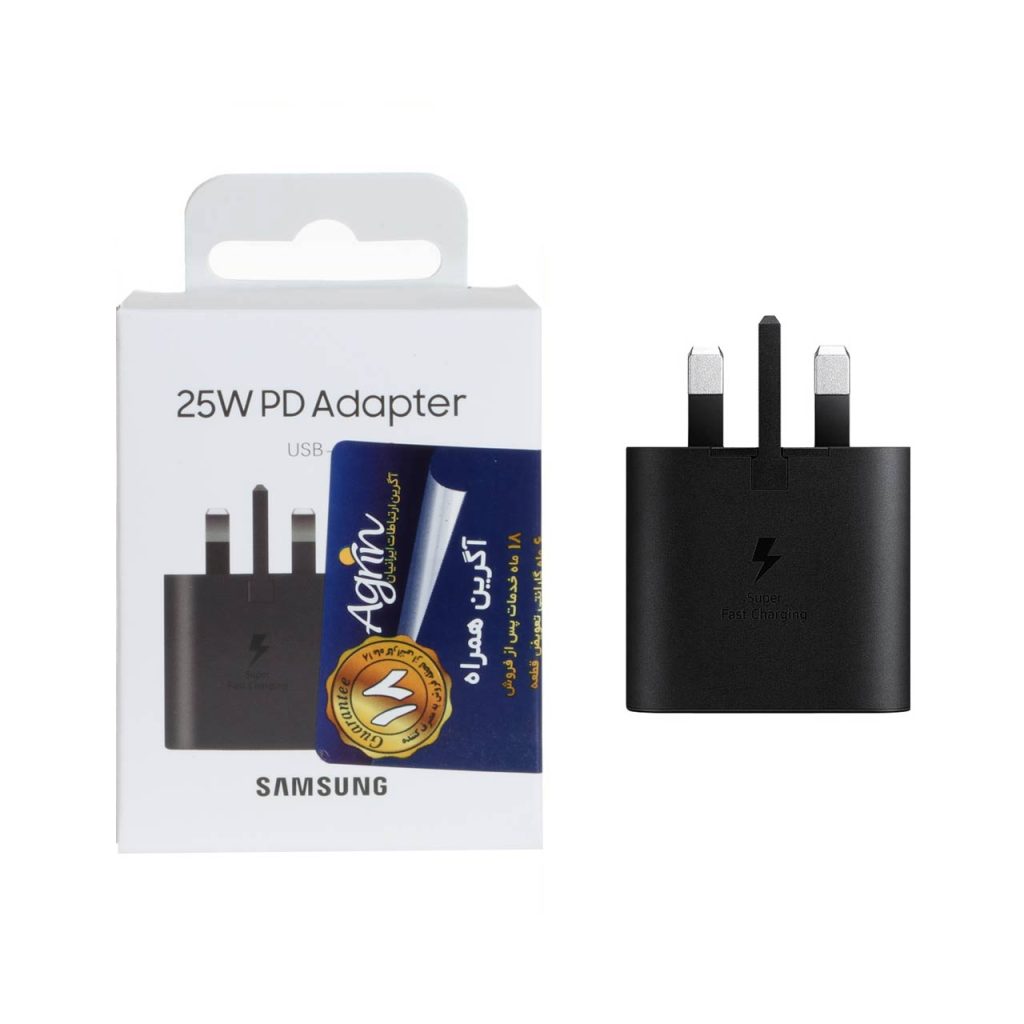 شارژر سه پین SAMSUNG 25W اصلی TA800 ( فست و PD) مشکی ( 18ماهه شرکتی)