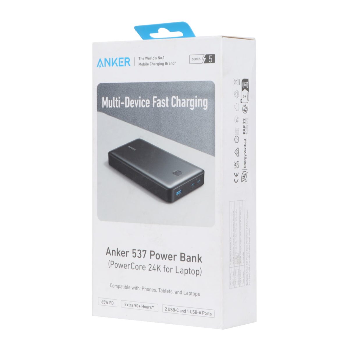 پاوربانک (PD و فست شارژ) Anker 65W 24000mAh مدل PowerCore A1379 - مشکی - GRM (گارانتی 18 ماهه شرکتی)