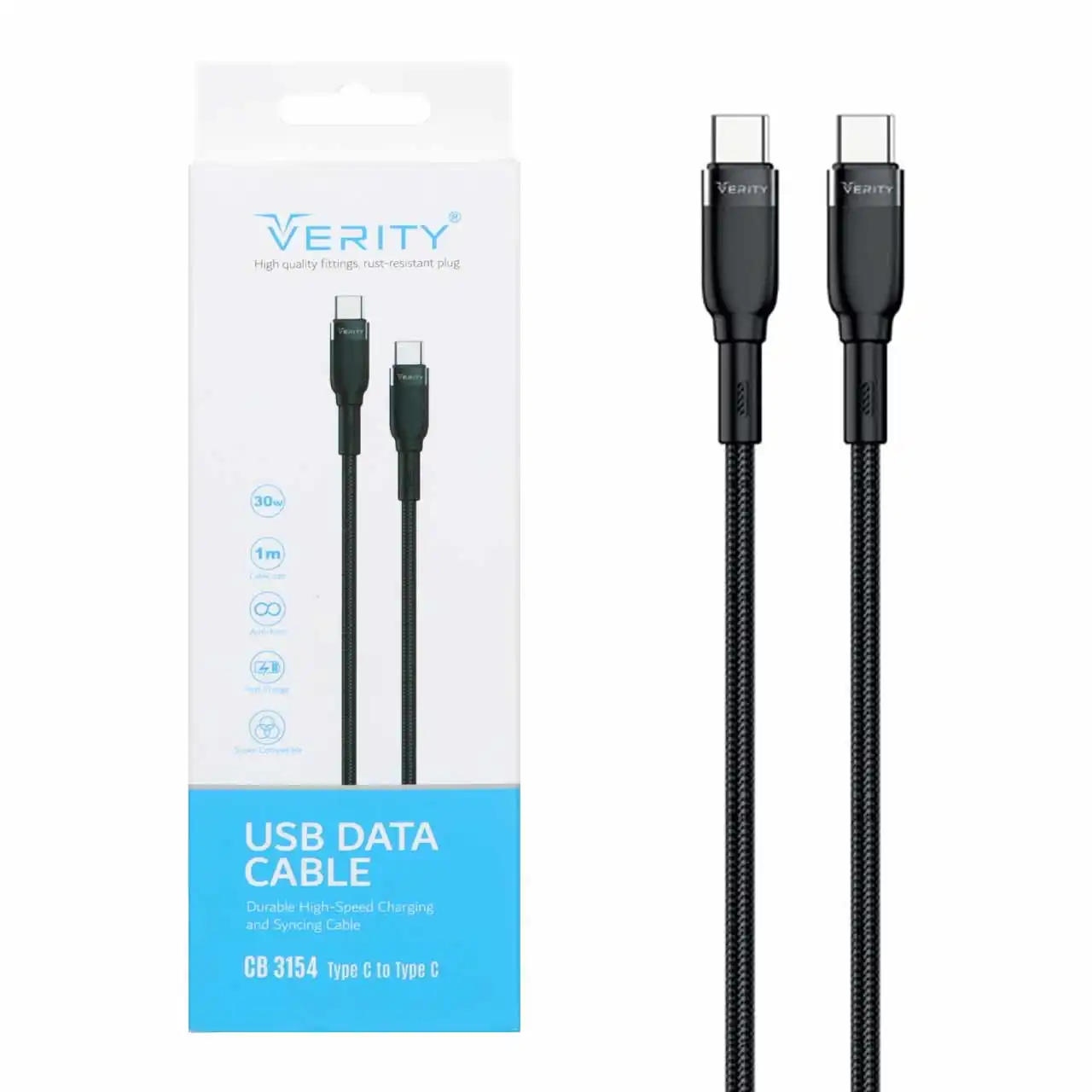 کابل شارژ Verity Type-C to Type-C مدل CB 3154 - مشکی