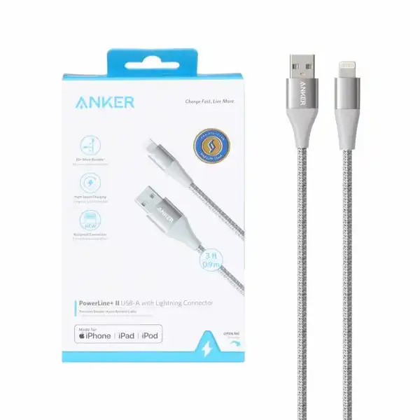 کابل شارژ 0.9 متری آیفون ANKER مدل PowerLine+II A8452 - نقره ای (گارانتی 18ماهه حافظه طلایی ایستا)