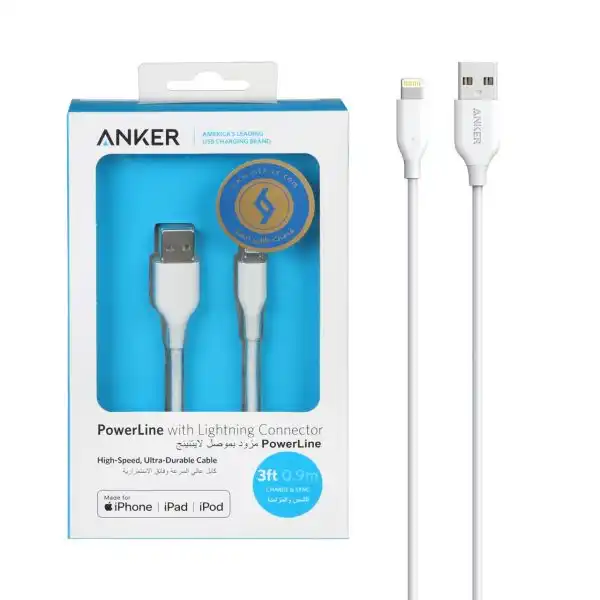 کابل شارژ آیفون ANKER مدل A8111- سفید - گارانتی 18 ماهه ایستا