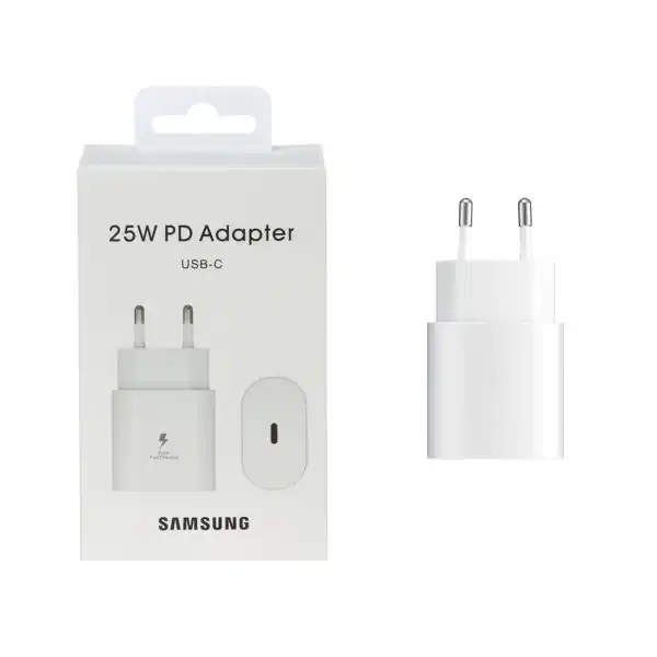 شارژر دو پین SAMSUNG 25W اصلی TA800 ( فست و PD) سفید ( 18ماهه شرکتی)