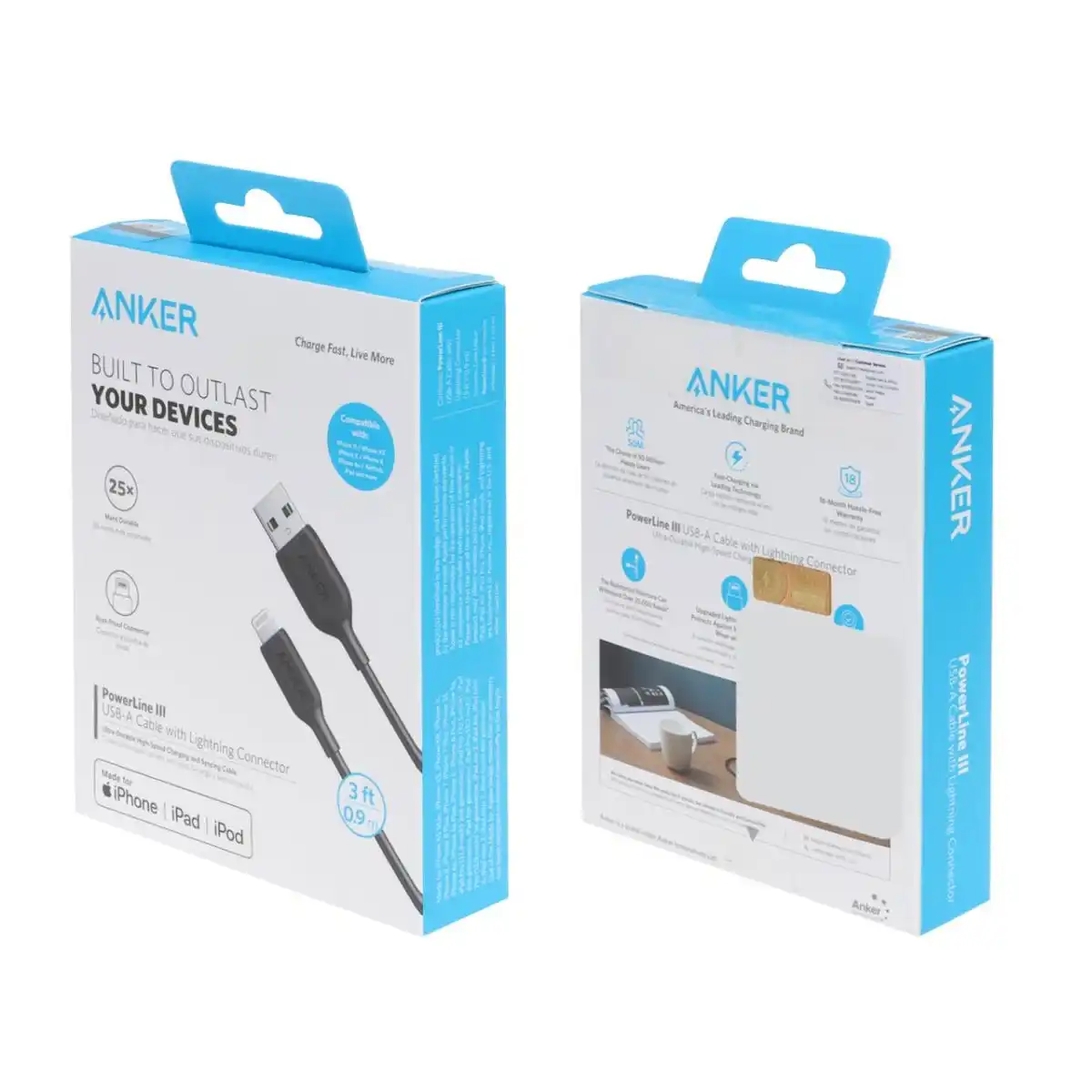 کابل شارژ 0.9 متری آیفون ANKER مدل PowerLineIII A8812 - مشکی (گارانتی 18ماهه حافظه طلایی ایستا)