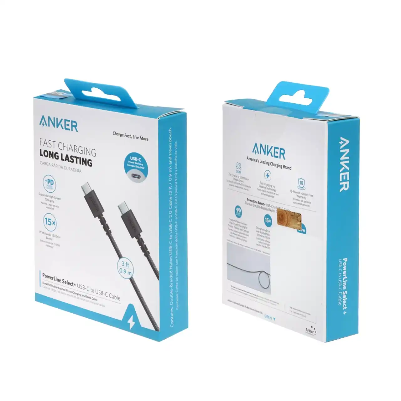 کابل شارژ PD و فست 0.9 متری ANKER Type-C to Type-C مدل PowerLine Select+ A8032 - مشکی (گارانتی 18ماهه حافظه طلایی ایستا)