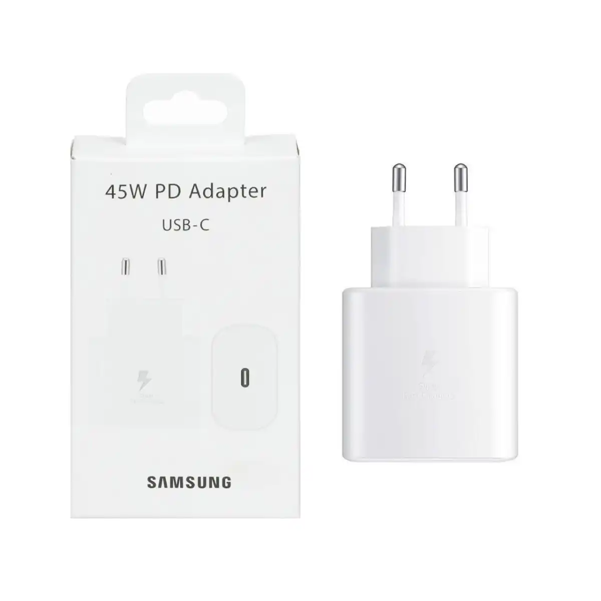 شارژر دو پین SAMSUNG 45W سرکارتنی اصل TA845 ( فست و PD) سفید (18 ماهه شرکتی)