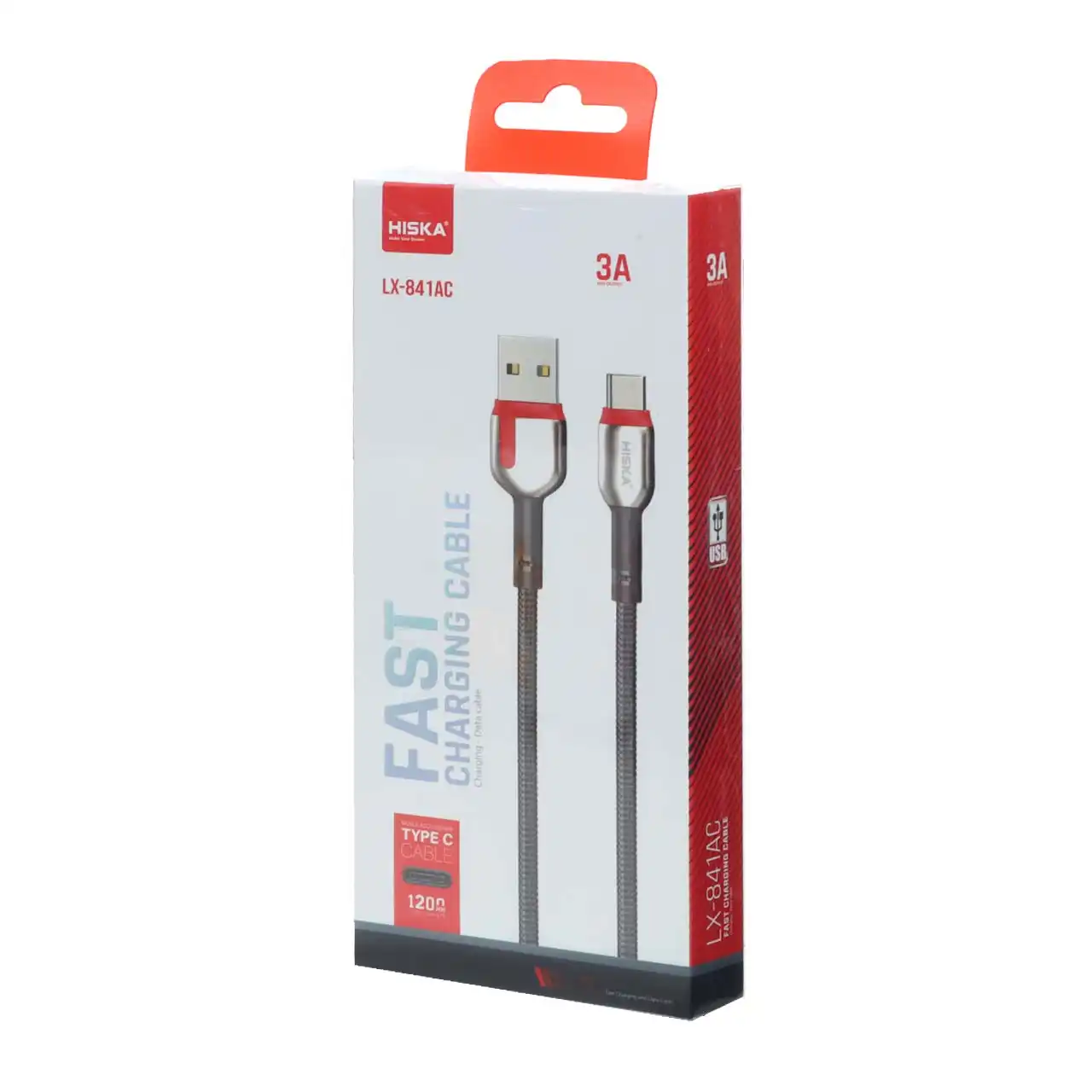 کابل شارژ 1.2 متری فست HISKA Type-C مدل LX-841AC - قرمز - (گارانتی یکساله هیسکا سرویس)