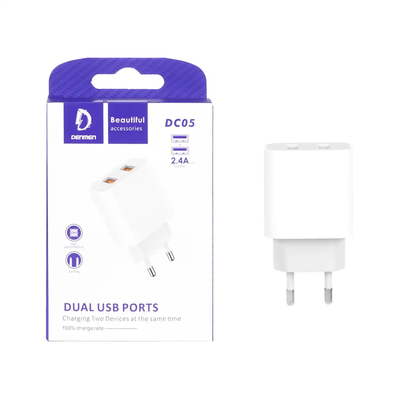 شارژر دیواری 12W دو پورت DENMEN مدل DC05 - سفید (گارانتی یکساله مگابایت)