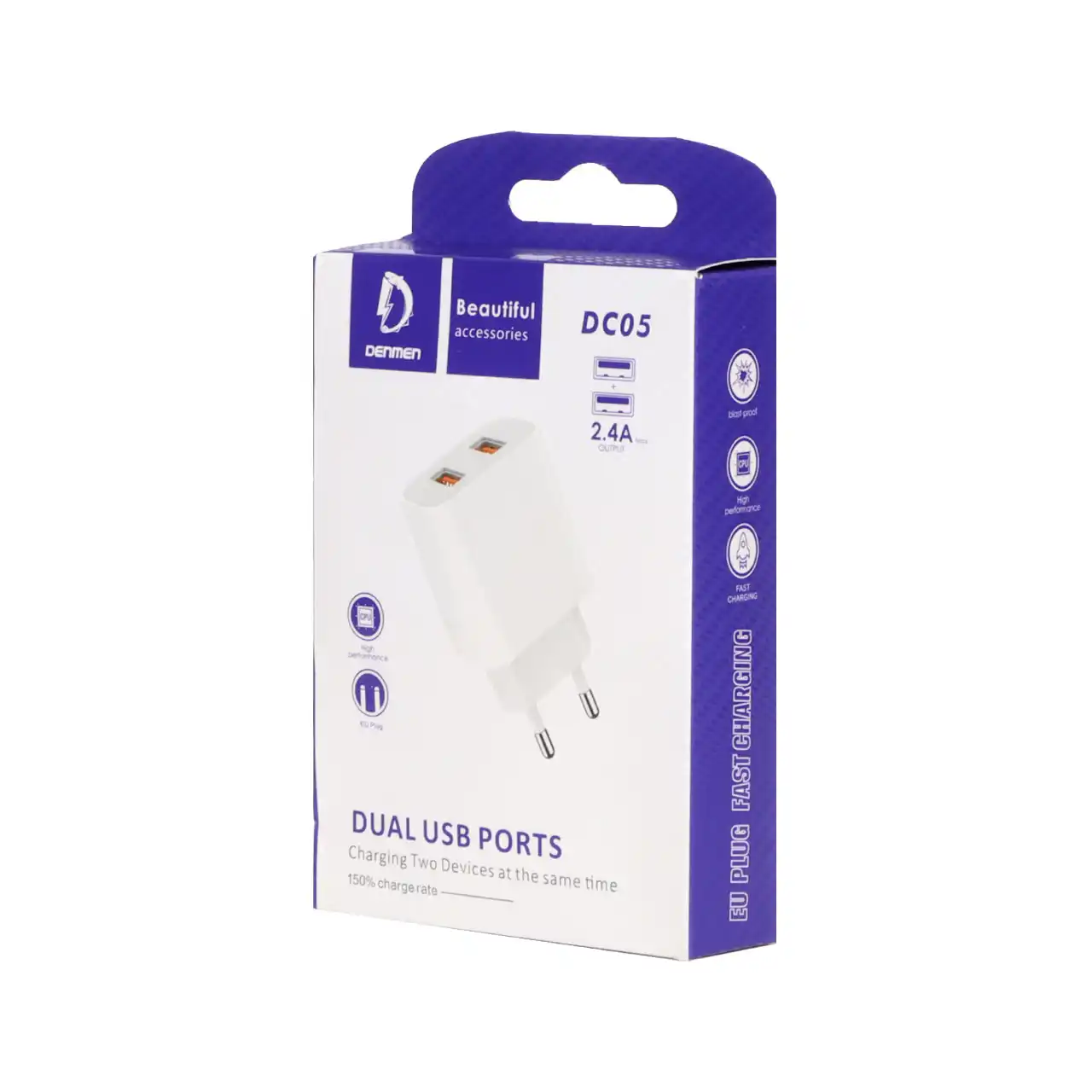 شارژر دیواری 12W دو پورت DENMEN مدل DC05 - سفید (گارانتی یکساله مگابایت)