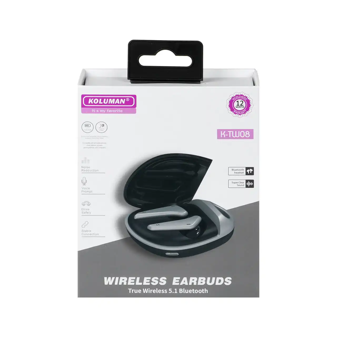 ایرفون بی سیم Koluman مدل K-TW08 - مشکی نقره ای (گارانتی یکساله PMC)