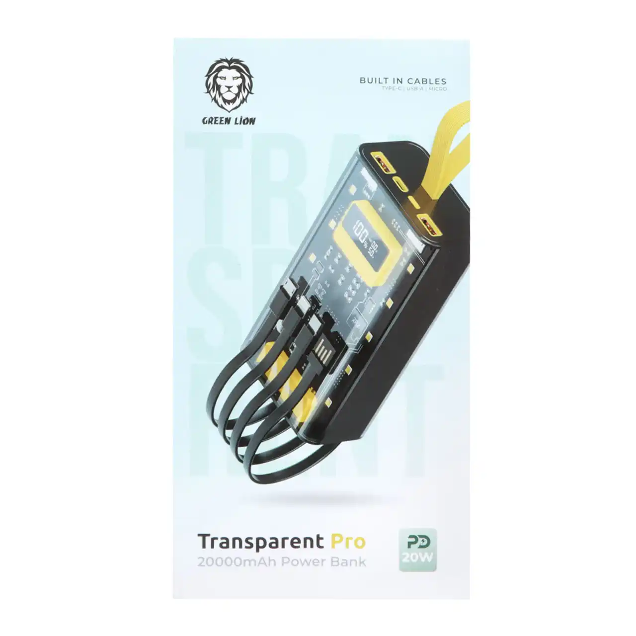 پاوربانک (PD و فست شارژ) Green Lion 20W 20000mAh مدل - transparent pro - GNTRAPB20KBK - مشکی