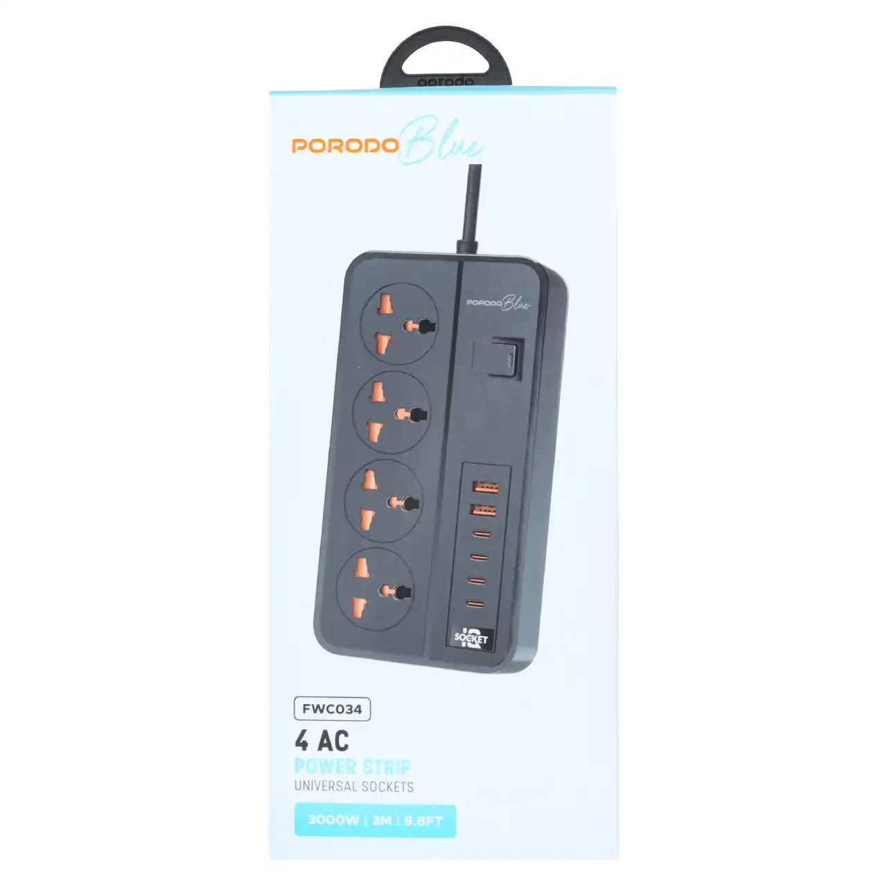 چند راهی برق Porodo مدل PB-FWCH034-BK - مشکی (گارانتی 24 ماهه مگابایت)