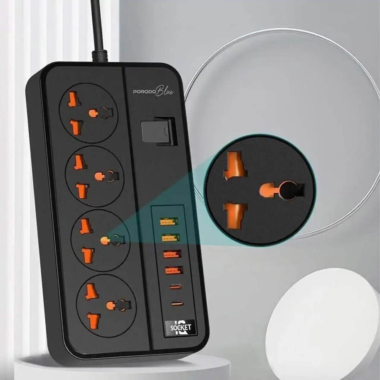 چند راهی برق Porodo مدل PB-FWCH034-BK - مشکی (گارانتی 24 ماهه مگابایت)