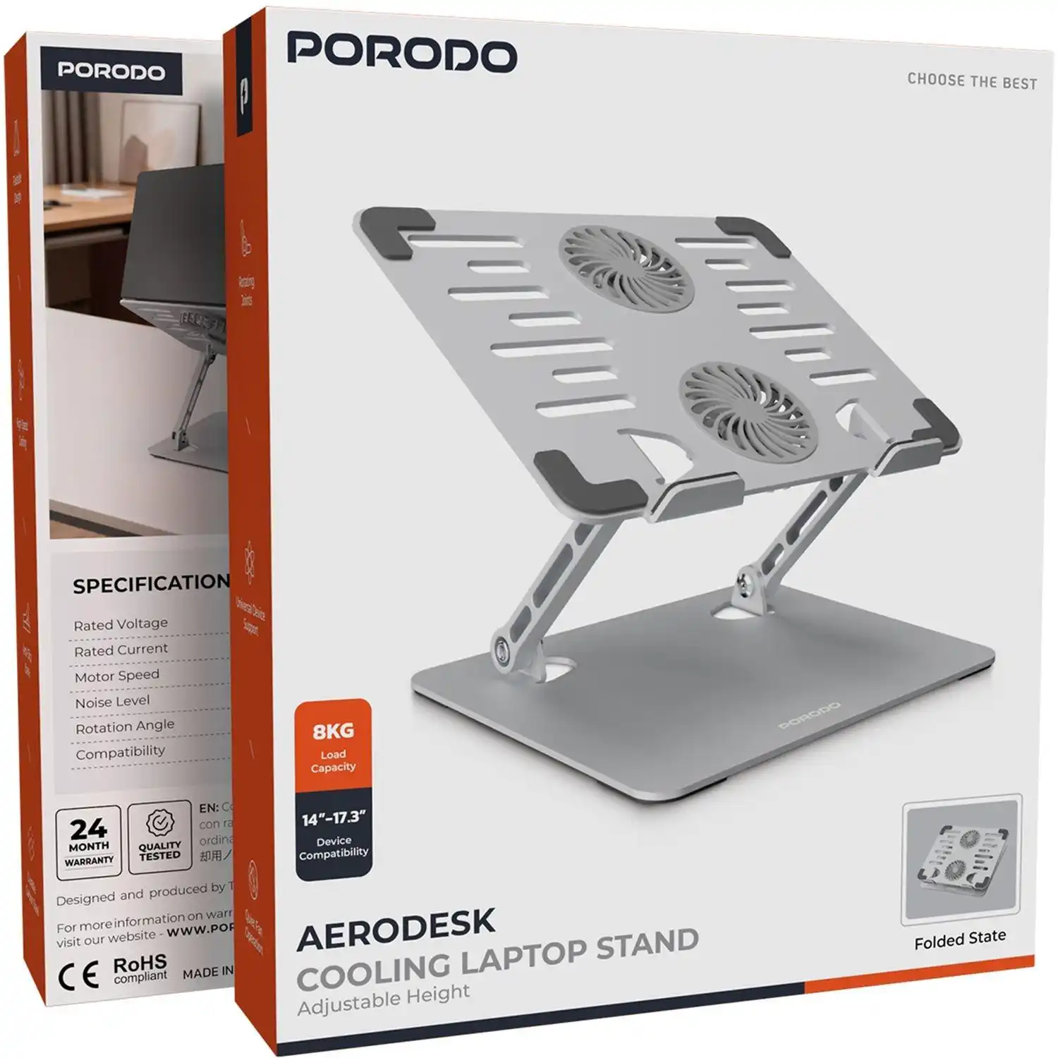 استند چرخشی و فن خنک کننده لپ تاپ پرودو مدل ارودسک Porodo Aerodesk Cooling Laptop Stand